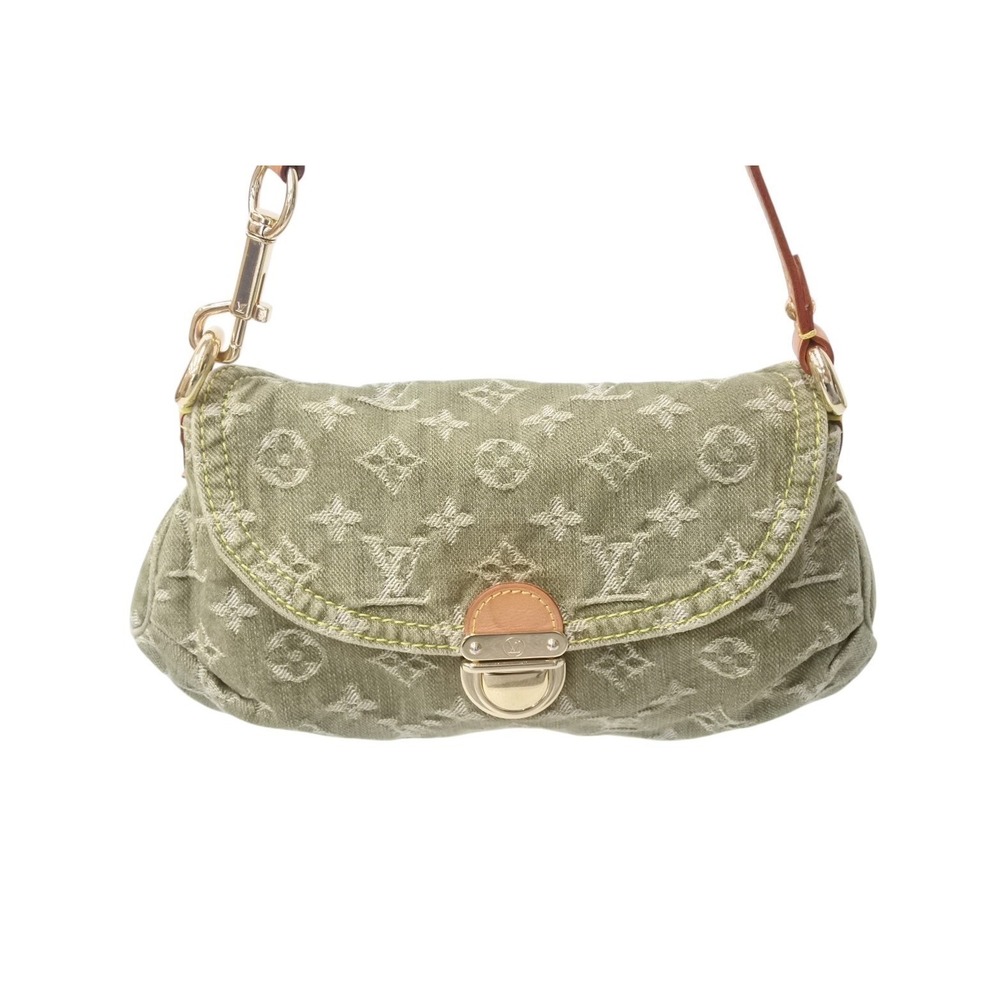 Louis Vuitton Pleaty Green One Shoulder Denim Hobo Khaki Monogram Bag